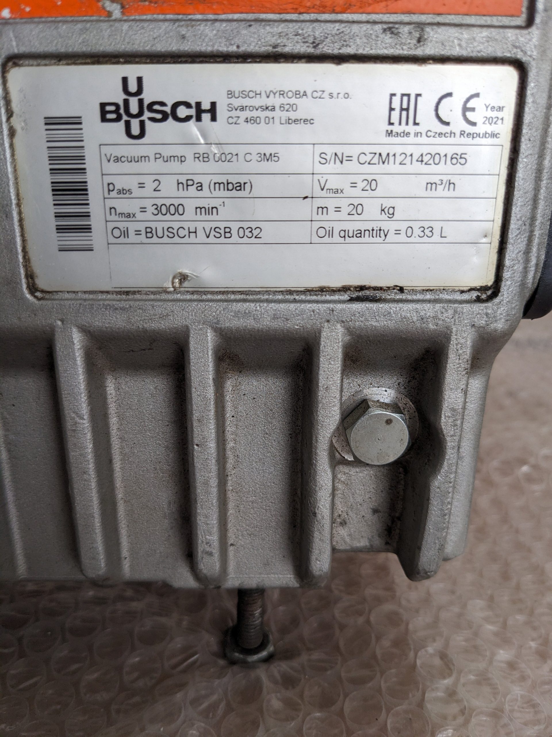 Busch R&b 0021 Busch R5 RB 0021 Vacuum Pump - High Efficiency & Low Maintenance Ideal ...